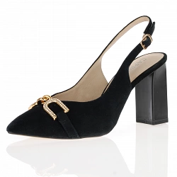 Caprice - Sling Back Suede Leather Court Shoes Black - 29600