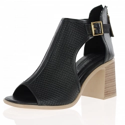 Carmela - Peep Toe Block Heels Black - 161598