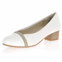 Jana - Vegan Block Heeled Court Shoes White - 22367