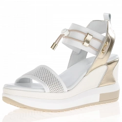 NeroGiardini - Sporty Wedge Sandals White/Gold -E219045D