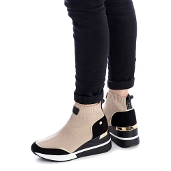 Xti - Vegan Wedge Sock Boots, Beige - 40054