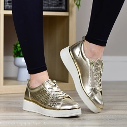 Tamaris - Lace Up Trainers Gold - 23708