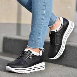 Waldlaufer - Lace Up Platform Shoes Black/White - 758009
