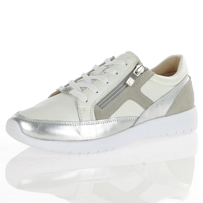 Caprice - Leather Side Zip Trainers Off White Comb - 23751 1