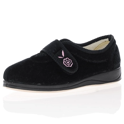 Padders - Camilla Front Strap Slippers, Black 1