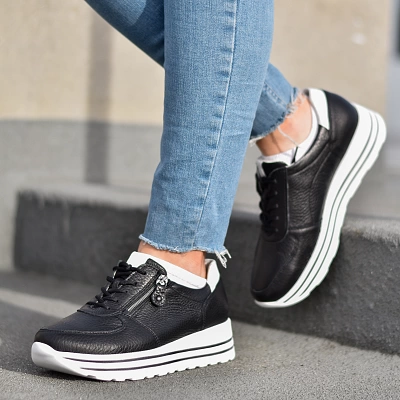 Waldlaufer - Lace Up Platform Shoes Black/White - 758009 1